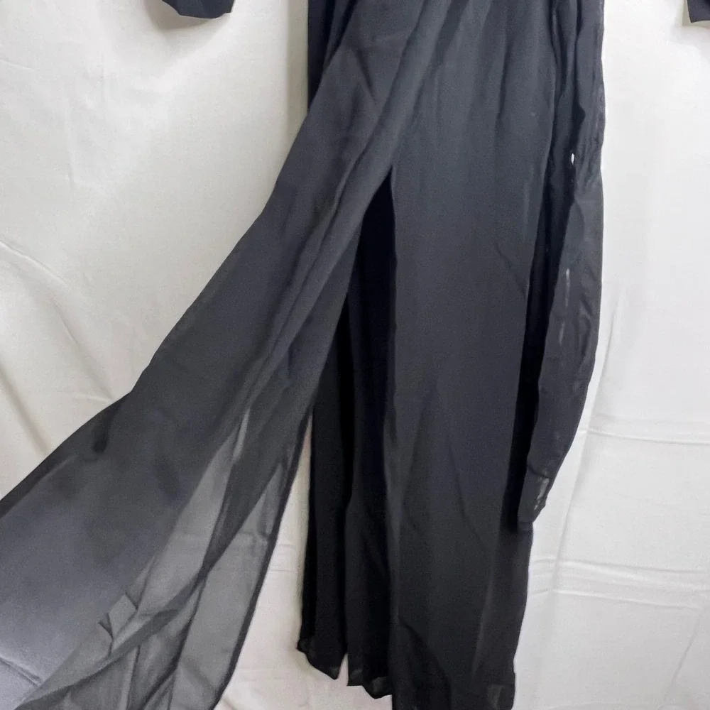 Miss Avenue Black Maxi Dress L Chiffon Overlay High Slits Formal Goth Whimsigoth
